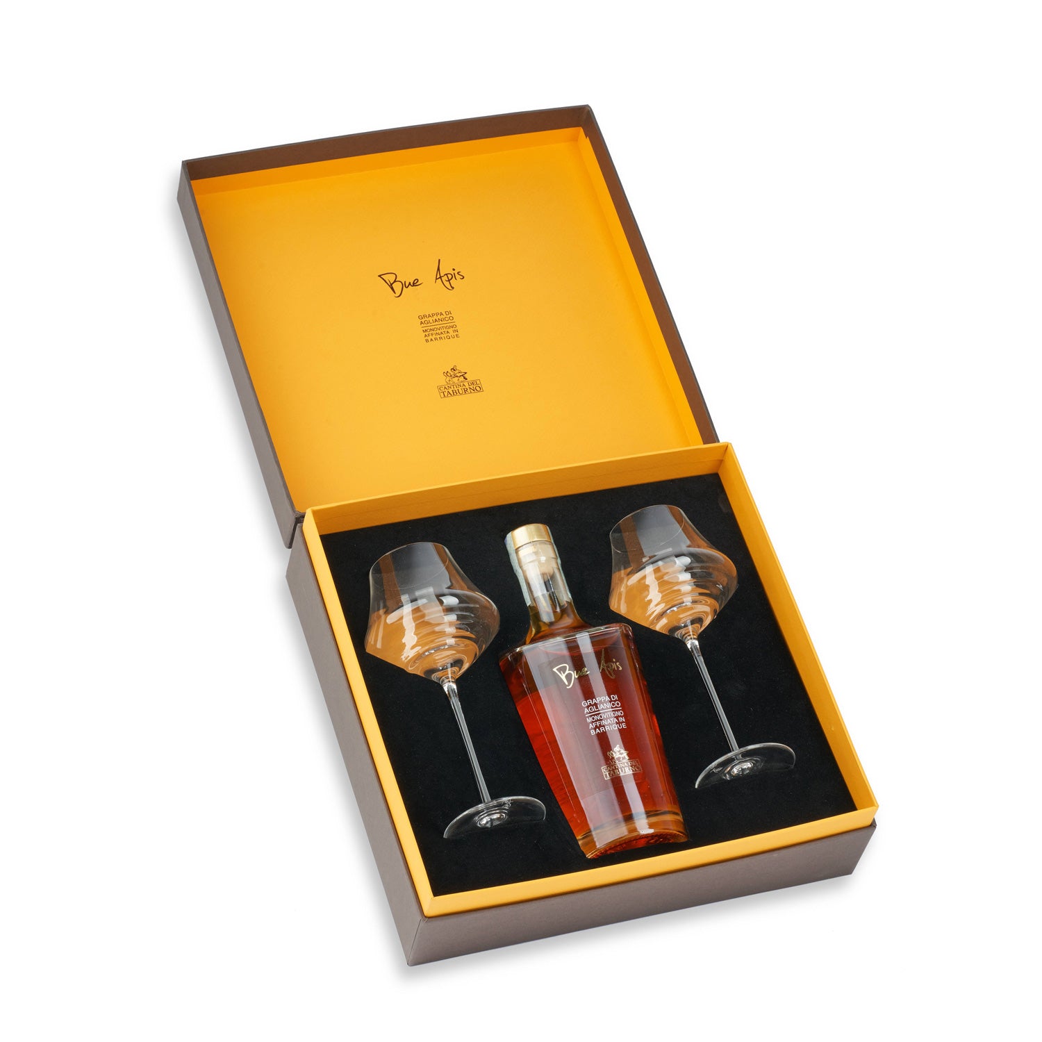 Confezione regalo Grappa Bue Apis con 2 bicchieri degustazione
